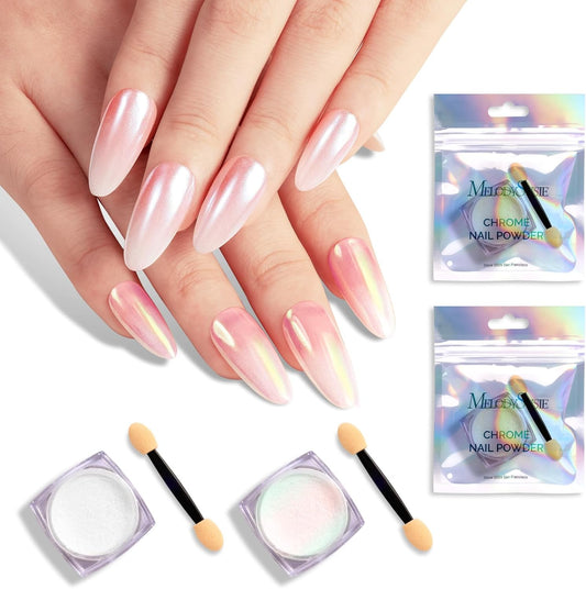 MelodySusie 2Pcs Chrome Nail Powder for Gel Nails, Pearl and Aurora Powder Mirror Effect Pigment Pearlescent Mermaid Pigment Pearl Glitter for Home DIY Salon Use | alldaygood beauty