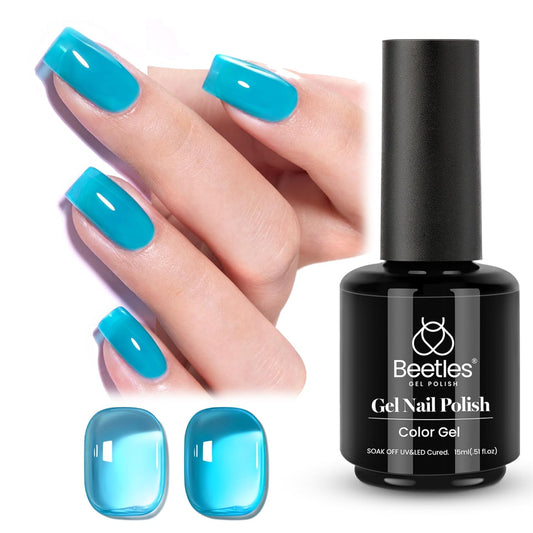 Beetles Blue Gel Nail Polish, 15ML Summer Jelly Gel Polish Sheer Translucent Effect Neutral Gel Soak Off UV Mystic Blue Lagoon Series French Nail Art Manicure Salon Gift for Women | alldaygood beauty