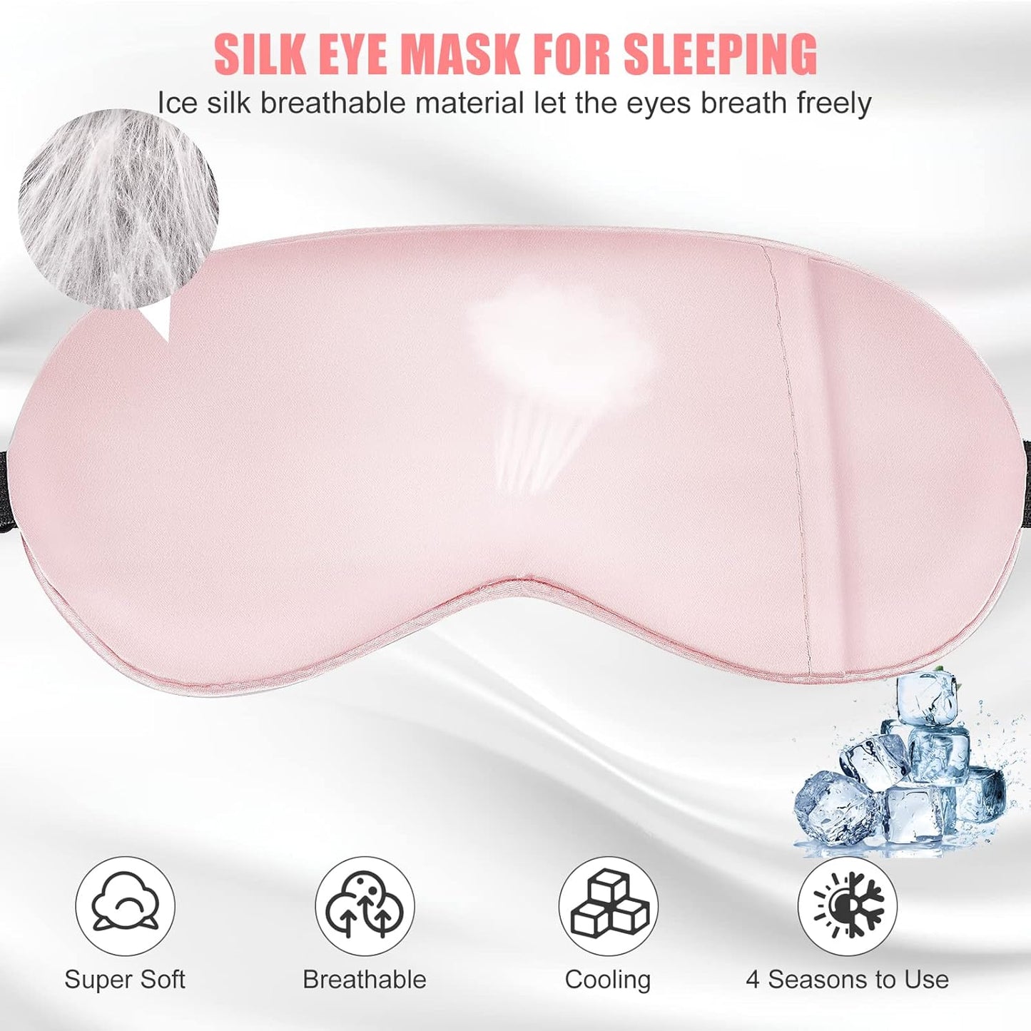 Cooling Eye Mask for Sleeping, Silk Sleep Mask w/Gel Eye Mask, Heated Eye Masks, Blindfold Eye Cover Women Sleeping Mask for Home, Office, Travel, Yoga, Medditation, Stocking Stuffers(Pink)