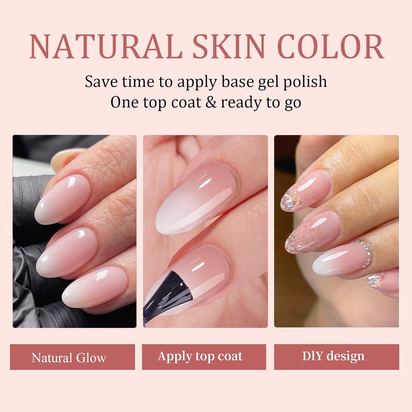 Ombre Press On Nails - 240Pcs Short Almond Press on Nails, White Nail Tips Pink White Gradient Soft Gel False Nail Tips Salon Perfect Fake Nails Kit Extensions DIY (Short Almond)