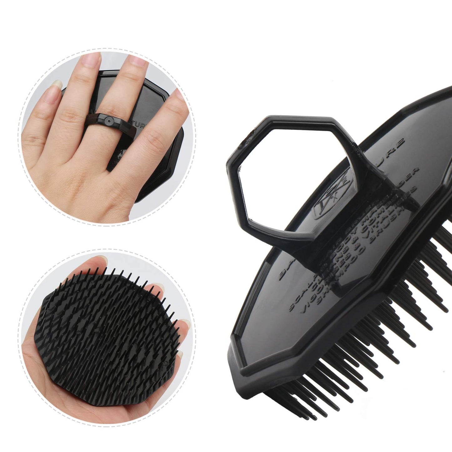 Scalp Massage Shampoo Brush, Segbeauty 4pcs Massage Hair Brushes Floriated Shower Comb for Deep Cleaning Hair Men's Hand Brush Growth Beard Brush Pet Grooming Brushes (Black(Ringed Handle))