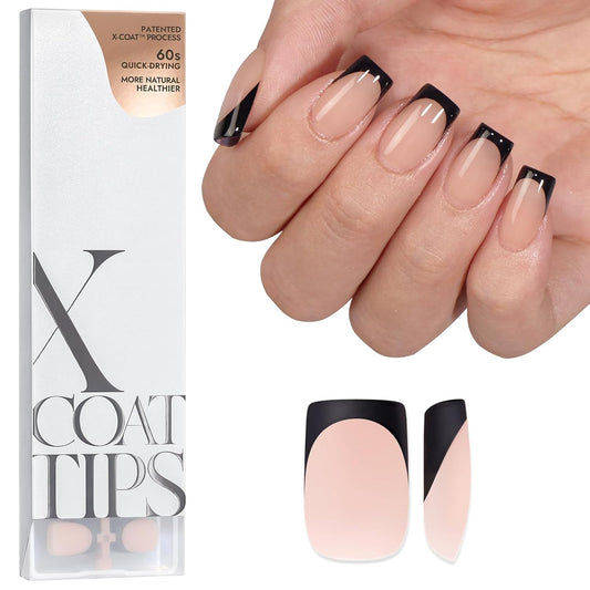 BTArtboxnails Black French Press On Nails - XCOATTIPS French Series Short Square Nails, Soft Gel Nail Tips, French Tips Press On Nails Soak Off Acrylic Fake Nails Glue On Nails | alldaygood beauty