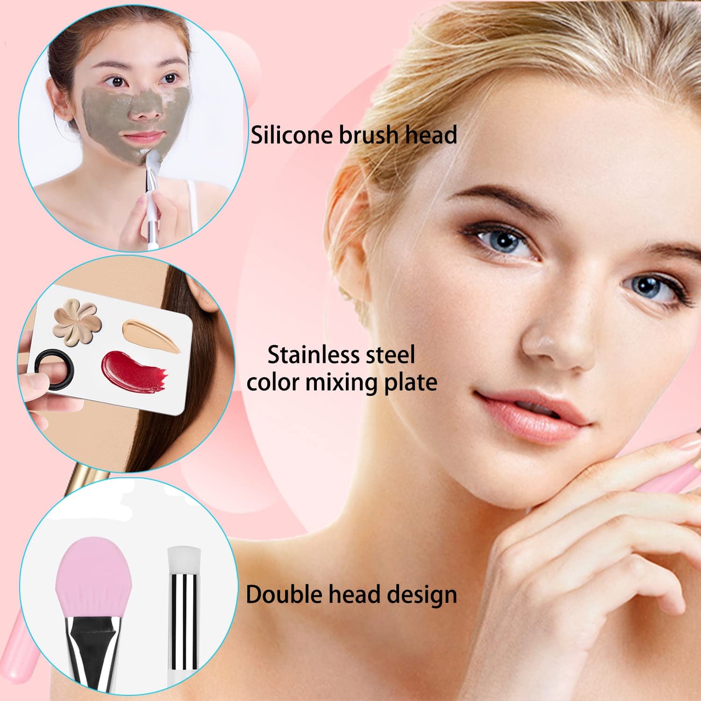 Makeup Spatula,Korean Spatula Makeup Stainless Steel Makeup Spatula and Palette Set,Professional Foundation Spatula Facial Cosmetic Makeup Tool (1 Cosmetic Brush+1Spatula+1 Rectangle Palette)