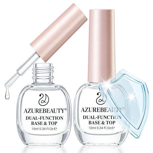 AZUREBEAUTY 2-in-One Clear Base & Top Coat Nail Polish Strengthener Set – Quick Dry, High Shine, Long Lasting, Air Dry, 2 Bottles 10ml, Gentle Formula, Natural Ingredients, Salon Quality | alldaygood beauty