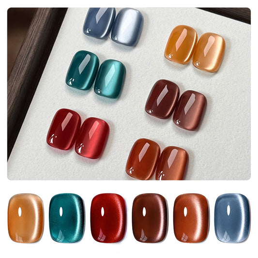 GAOY Silk Glitter Cat Eye Gel Polish Set with Magnet, 6 Colors IncludingJelly Red Green Brown Yellow UV LED Soak Off Nail Polish Home DIY Manicure Nail Salon Varnish | alldaygood beauty