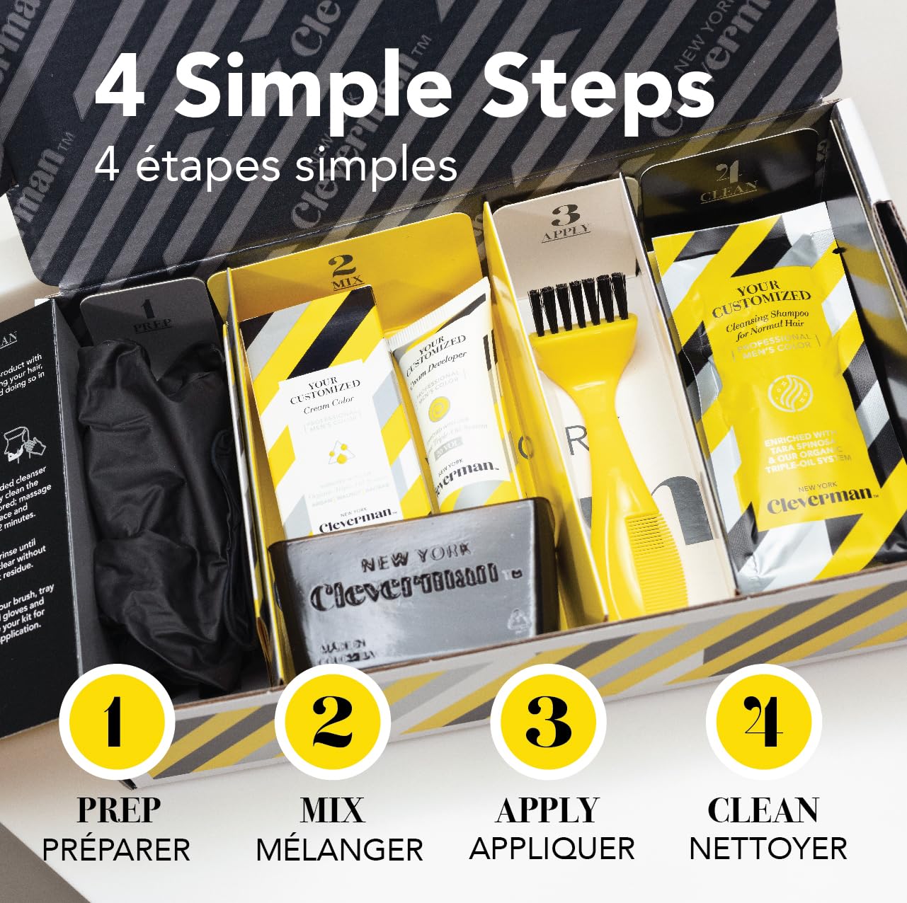 Cleverman Medium Brown Hair & Beard Dye for Men, All-in-One Reusable Kit - Mens Color For Natural-Looking Gray Coverage, Professional-Quality and Ammonia-Free for Hair, Beard & Gray Mustache