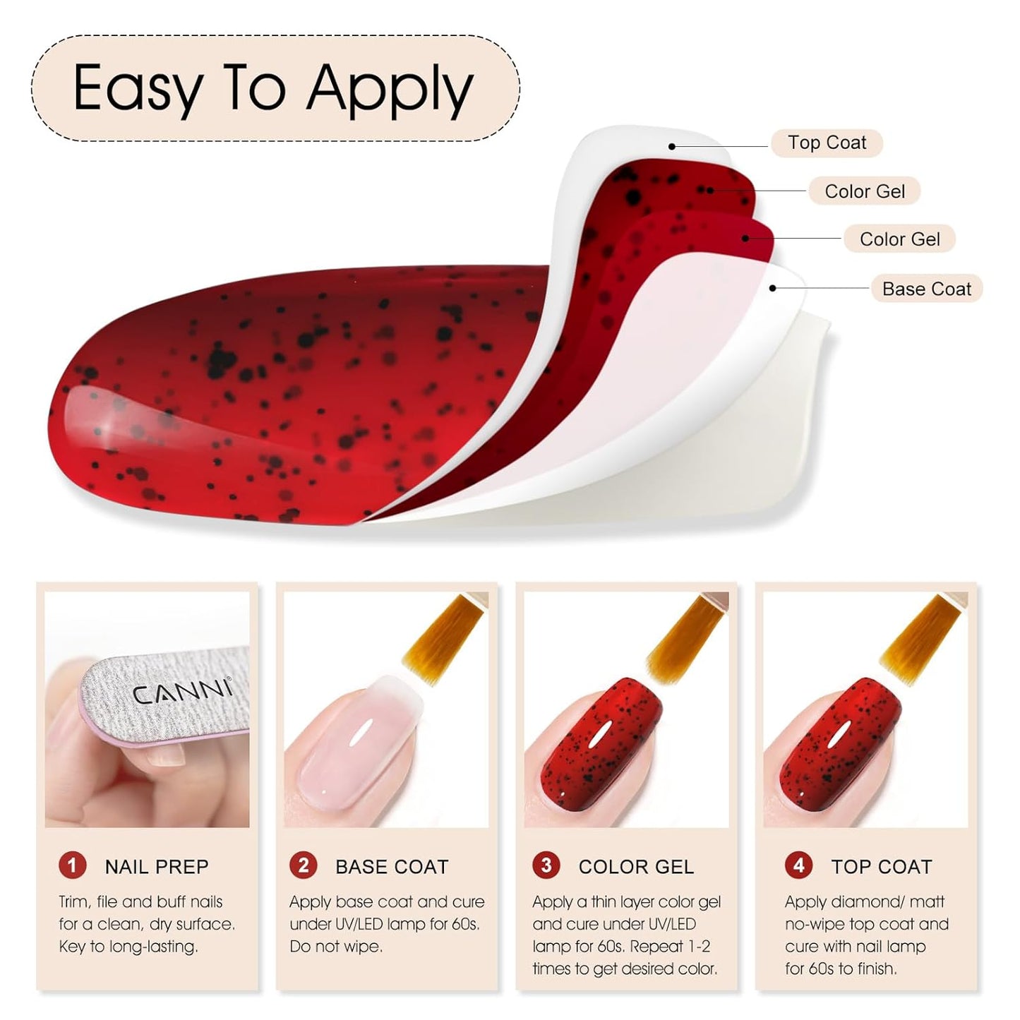 CANNI Wine Red Glitter Gel Polish – 9ML Sparkly Soak-Off UV/LED Gel Nail Polish for French Manicure, DIY or Salon Use