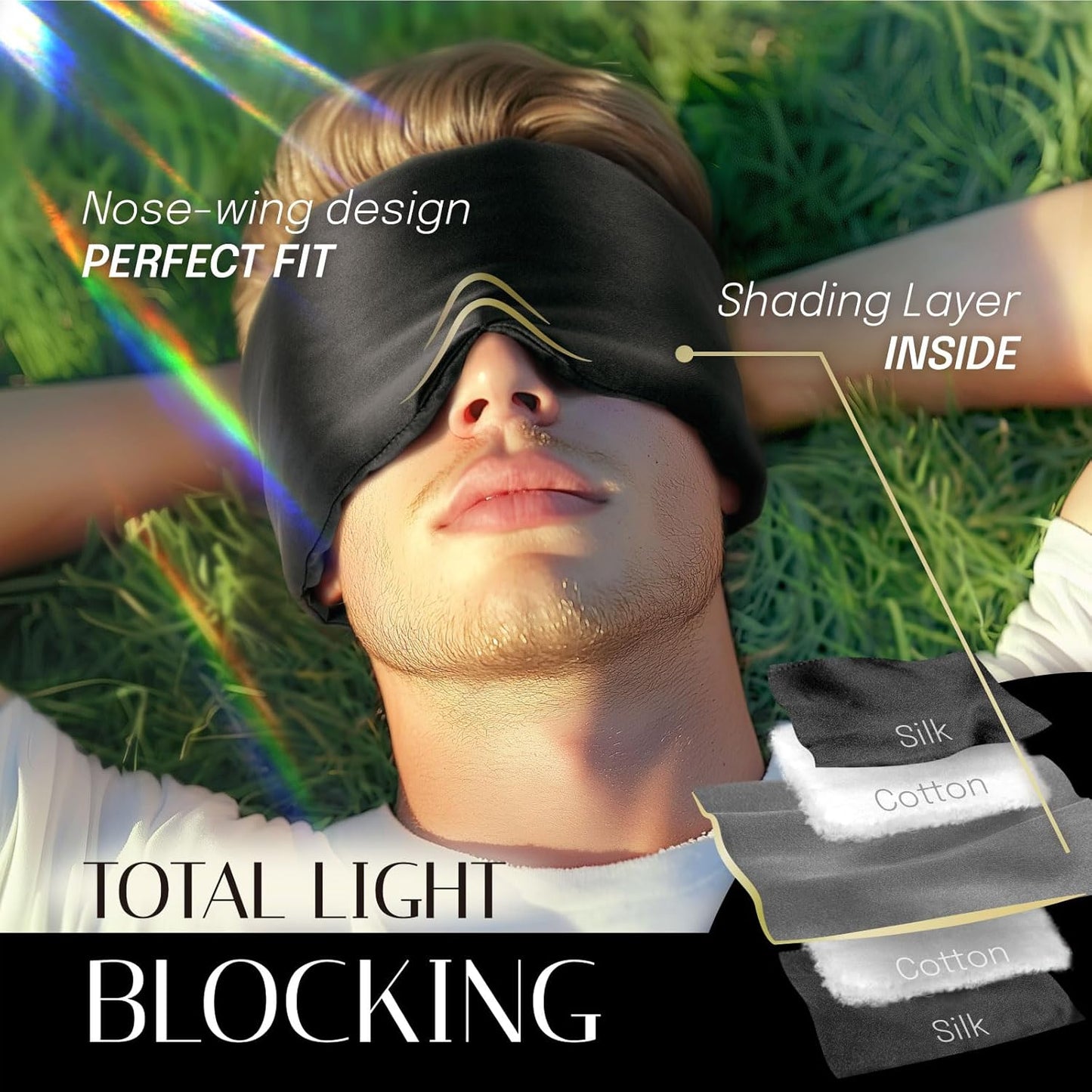 Silk Sleep Mask Soft Pressureless: 100% Mulberry Silk for Eye Skin Anti Wrinkles, Large Size for Total Blackout, Adjustable Wide Velcro Ear Cover, Charcoal