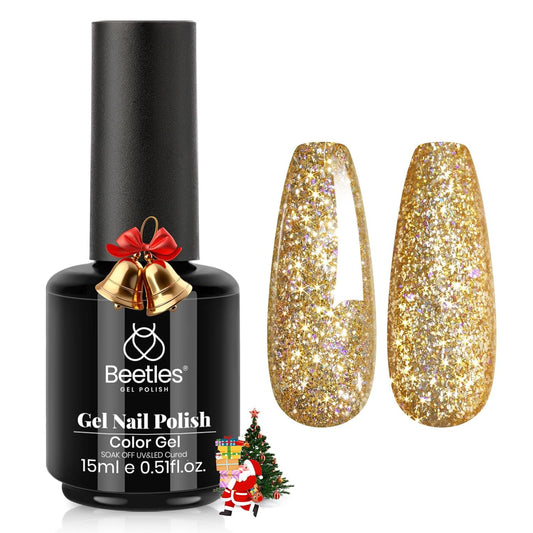 Beetles Glitter Gel Nail Polish – Starlit Gold Sparkling Glitter Reflective Purple Gel Polish 15ml UV/LED Soak Off Long Lasting Nail Art Home DIY Salon | alldaygood beauty