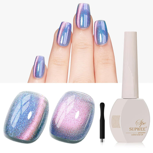 9D CatEye Gel Nail Polish Holographic Blue Aurora Magnetic Cat Eye Gel Reflective Glitter Shimmer Effect with Magnet Soak Off Salon DIY at Home | alldaygood beauty