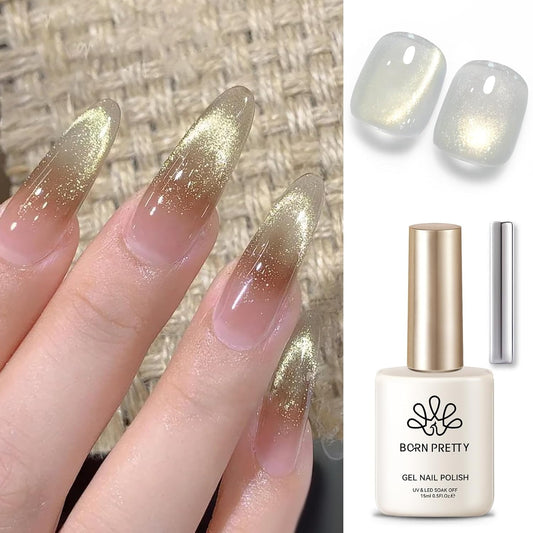 BORN PRETTY Gold Cat Magnetic Eye Gel Nail Polish Holographic Glitter Gel Polish Glass Magnetic Gel Nail Polish 15ML | alldaygood beauty