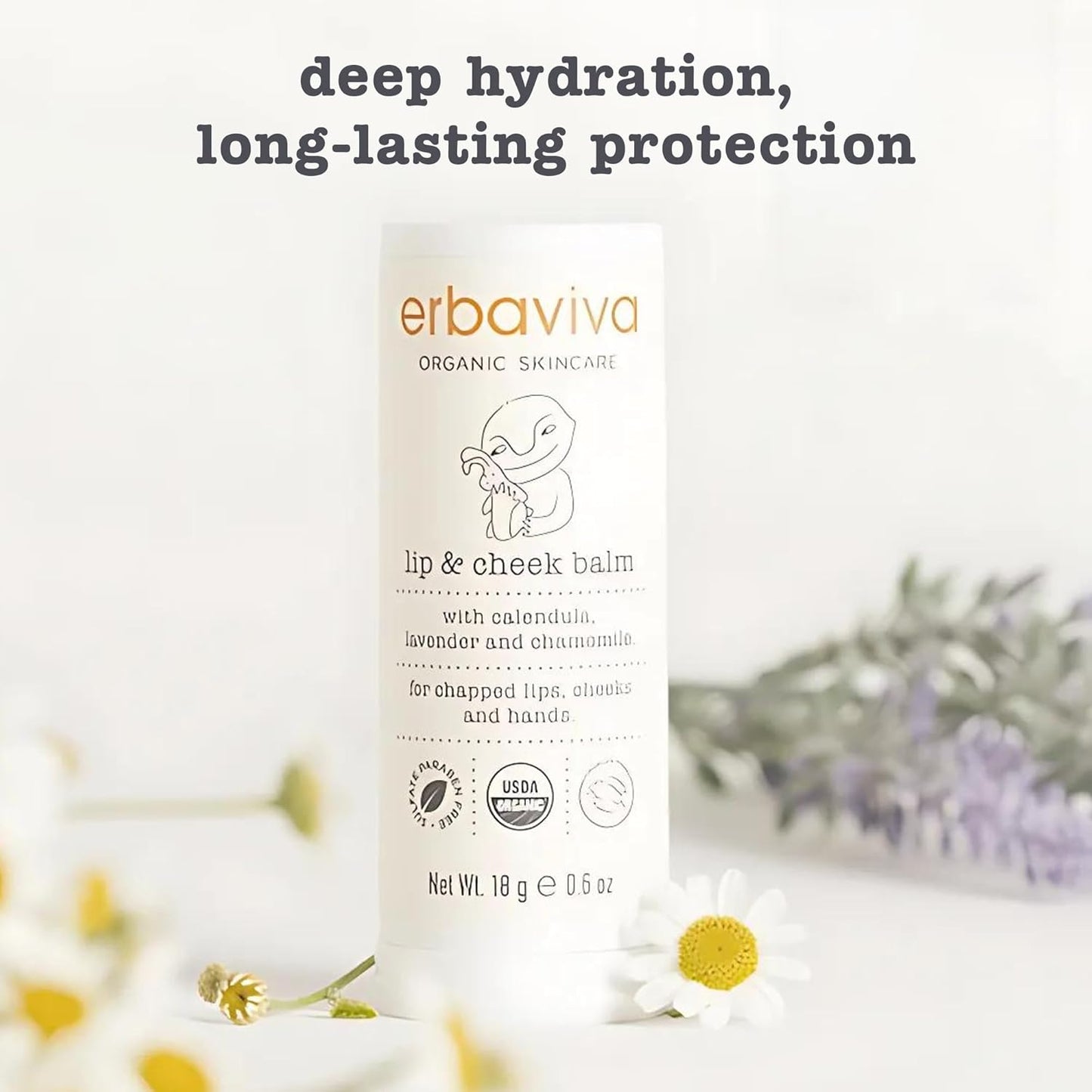 Erbaviva Organic Lip & Cheek Balm – Moisturizing Stick for Baby & Adults | USDA Organic, Shea Butter & Calendula for Dry, Chapped Skin | Lip, Cheek & Hand Protection