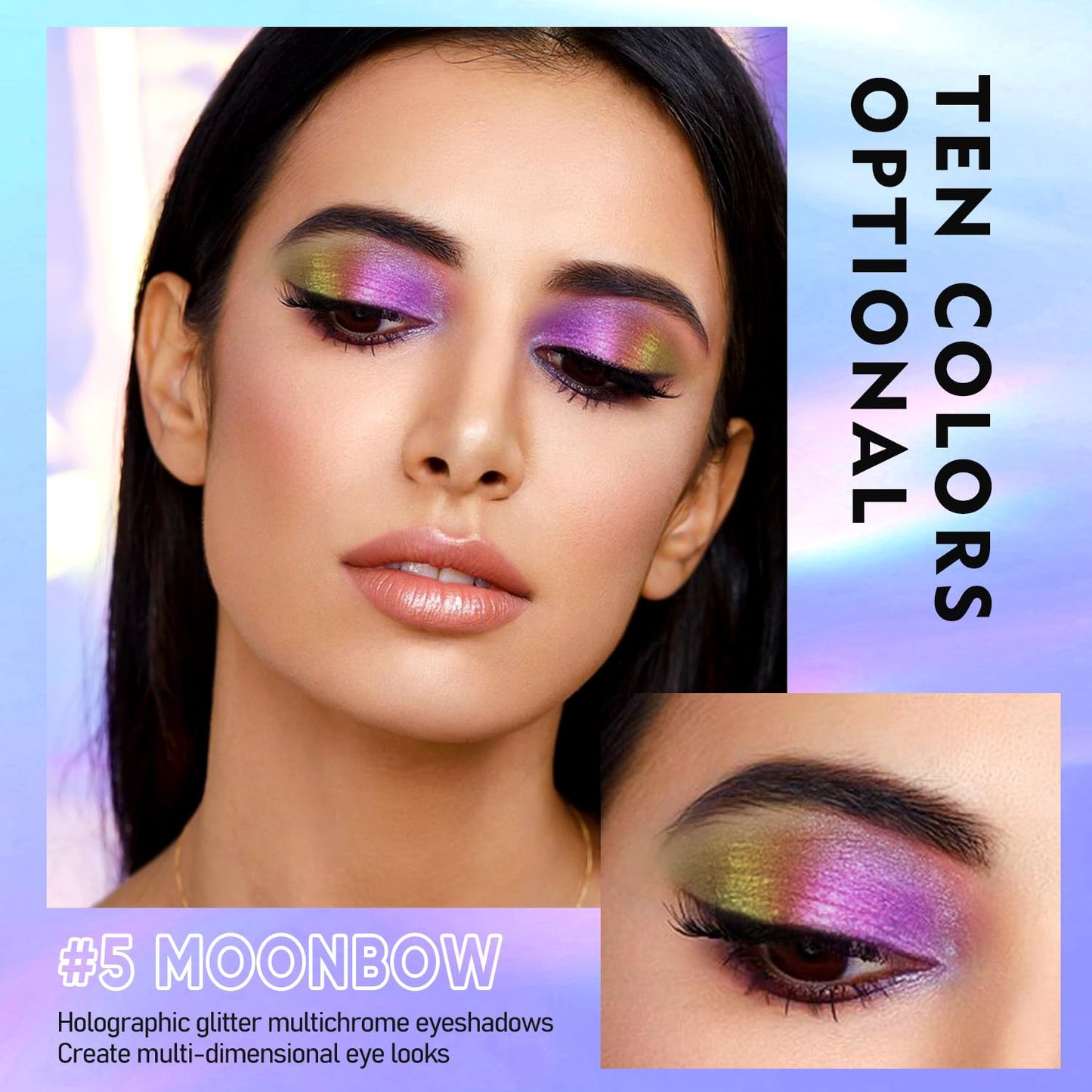 MAKI YIKA Glitter Eyeshadow Rose Pink Liquid Multichrome Eyeshadows Long Lasting, Metallic Chameleon Eye Shadow Smudgeproof Holographic Eye Topper Glitters (#5 Moonbow)