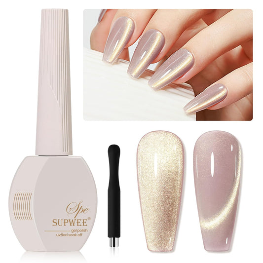 Cat Eye Gel Nail Polish, Nude Glitter Cat eye Gel Polish Holographic Magnetic Gel Polish Shimmer CatEye Effect with Magnet Soak Off Gel Salon DIY at Home, 0.5 OZ | alldaygood beauty
