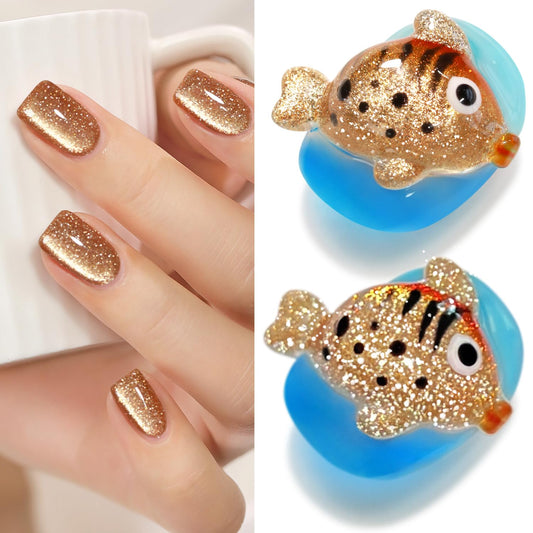 Double Rhythm 15ML Glitter Glass Cat Eye Gel Polish with Magnet Holographic Glitter Shimmer Translucent Sheer Color Salon Soak Off Magnetic Gel Polish at Home (Coffee Brown-MC1063) | alldaygood beauty