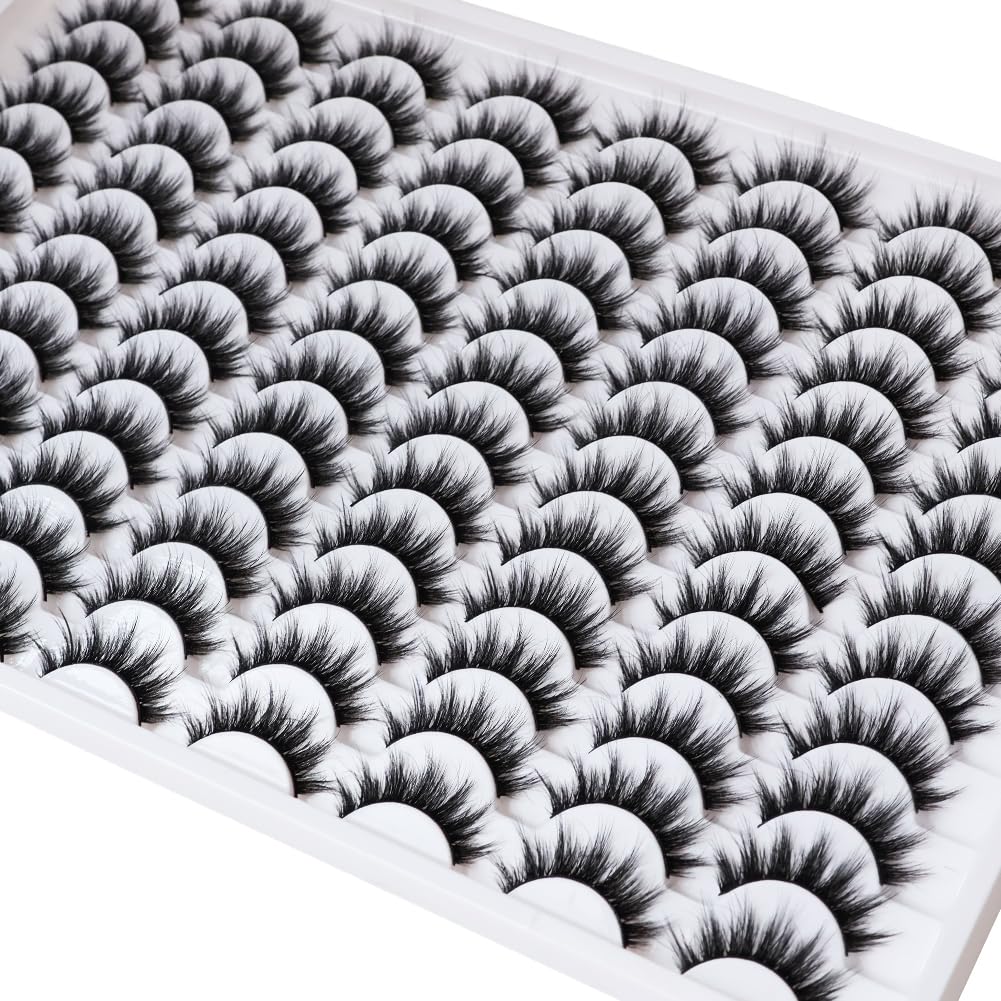 False Eyelashes 48 Pairs Faux Mink Lashes 14mm Wispy Lashes 3D Fluffy Cat Eye Lashes Pack Bulk Wholesale Strip Lashes(style 48-035)