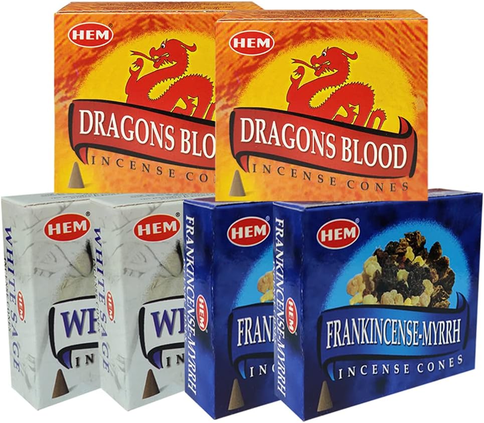 Dragons Blood White Sage Incense Cones & Holder Bundle Variety Pack from Hem Trumiri Insense Inscents Insencents Insence