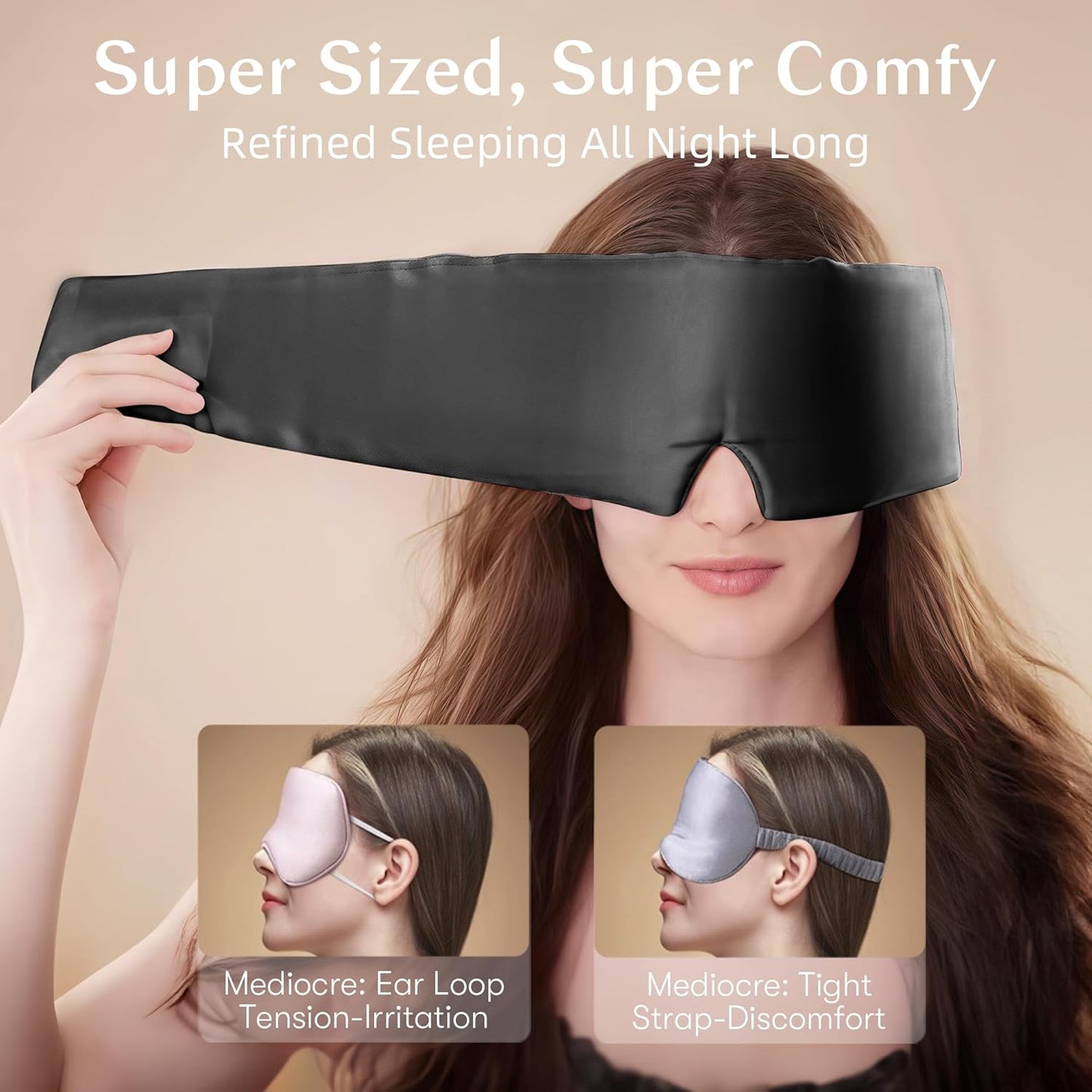 Silk Sleep Mask for Women and Men, Side Sleeper, 22 Momme Pure Mulberry Silk Total Blackout 100% Mulberry Eye Mask with Adjustable Headband Full Size, Eye Masks for Sleeping and Travel