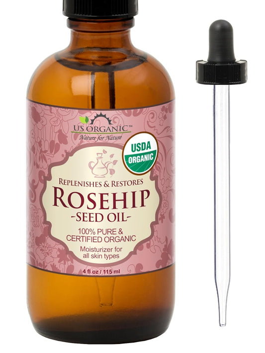 US Organic Rosehip Seed Oil, USDA Certified Organic, Cold Pressed, Virgin Organic, Amber Glass Bottle and Glass Eyedropper for Easy Application - 4 oz (115 ml) | alldaygood beauty