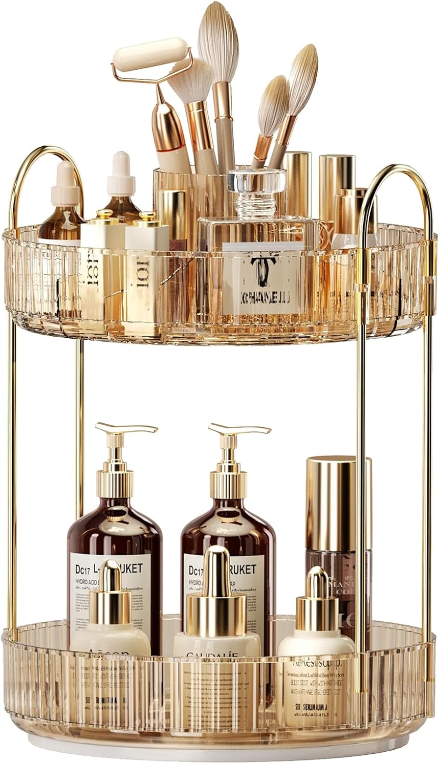 360 Rotating Makeup Organizer - Large-Capacity Skincare & Makeup Storage with 2-Tier Perfume Organizers, Cosmetic Dresser & Makeup Brush Holder - Fits Bedroom, Bathroom, Vanity Shelf & Countertop