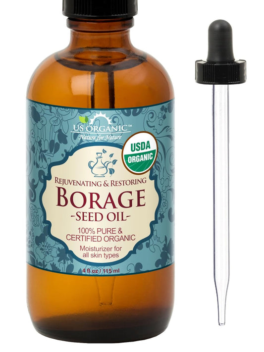 US Organic Borage seed Oil (18% GLA), USDA Certified Organic, 100% Pure & Natural, Cold Pressed, aka Starflower oil, in Amber Glass Bottle w/Eye dropper for Easy Application (4 oz (115 ml)) | alldaygood beauty