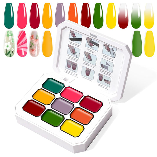 Gradient Painting Gel, 9 Bright Colors Ombre Gel Nail Polish for Pigment Pat Aura Nails French Ma nicure Soak Off UV Long-lasting No-wipe Home Salon DIY Nail Art Vegetable Salad | alldaygood beauty