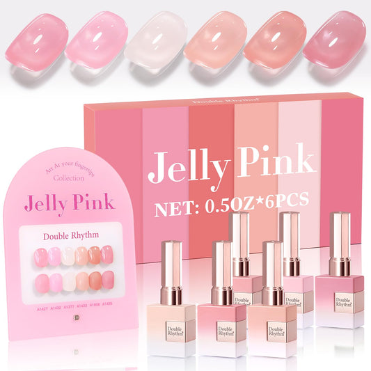 Double Rhythm 6 Pcs 15 ML Gel Polish Set Same Color Same Bottle Soak Off Gel Polish Kit Nail Art Manicure Salon DIY at Home for Women (Jelly Milky White Nude Pink Rose-T6-23) | alldaygood beauty