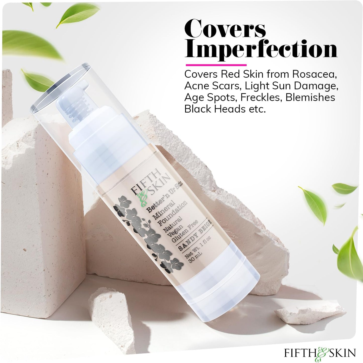 Fifth & Skin: Better’n Ur Skin Liquid Foundation (SANDY BEIGE) - Natural, Organic, Vegan, Cruelty-Free - Gluten-Free Beauty with Buildable Coverage and Palm-Free Luxury - 1 oz