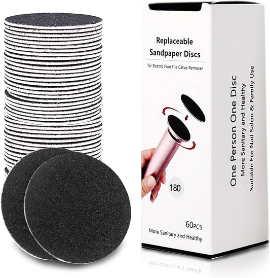 60 Pcs Replaceable Sandpaper Refill Discs for Electric Foot File Callus Remover Foot Care Dead Skin Cracked Hard Skin Removal (Fine 180 Grit)