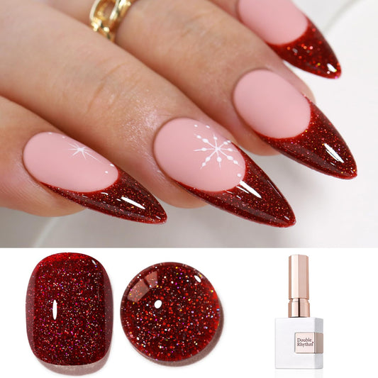 Double Rhythm Glitter Gel Polish Dark Red 15ML Shimmer Reflective Color for Nail Art Salon DIY at Home 0.5Oz (Burgundy Red-B1038) | alldaygood beauty