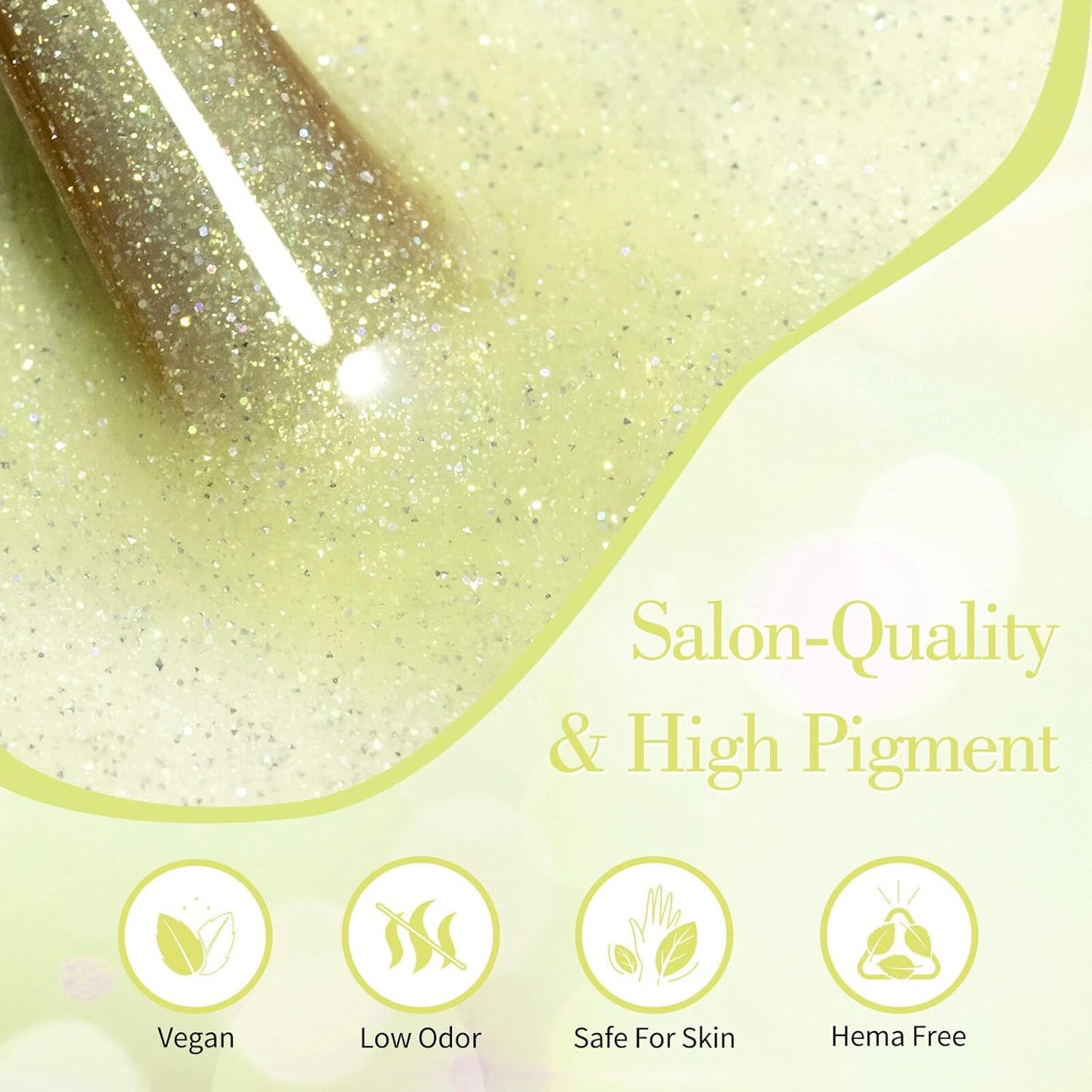 CANNI 1 Pcs Glitter Green Gel Nail Polish, Shimmer Sparkly Light Green Colors Gel Polish Soak Off Led Nail Art Gel Manicure Salon DIY