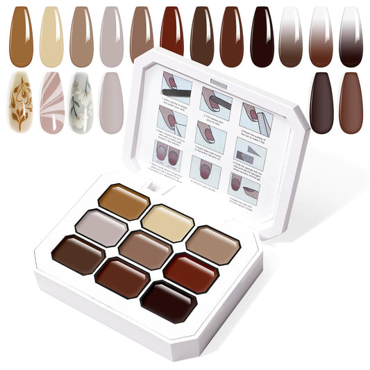 Gradient Painting Gel, 9 Colors Ombre Gel Nail Polish for Cream Brown Color Pigment Pat Aura Nails French Manicure Soak Off UV Long-lasting Home Salon DIY Nail Art Coconut Latte 1 | alldaygood beauty
