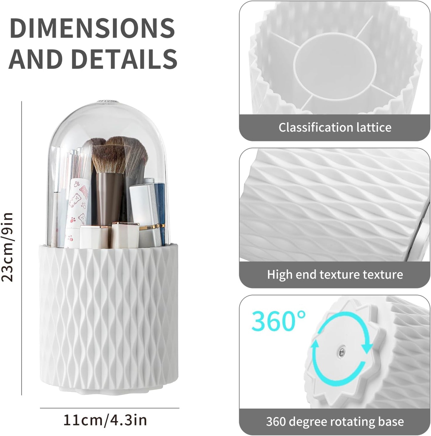 Makeup Brush Holder Organizer - 360° Rotating Makeup Brush Organizer 5 Slot Make up Brushes Cup for Cosmetics, Lipsticks, Art Supply, Bathroom Vanity Desktop Storage (White with Cover)