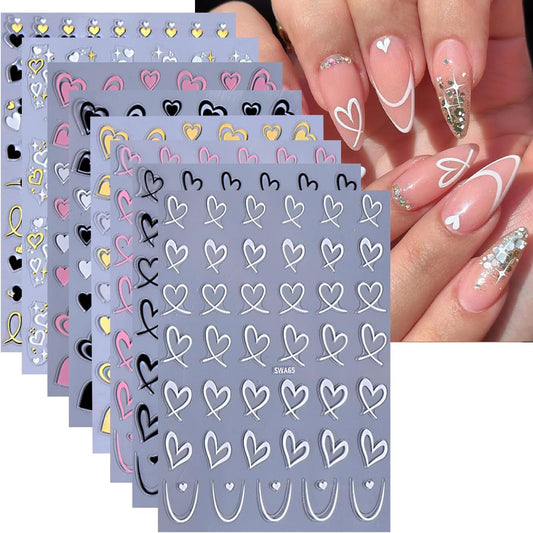 Valentine's Day Nail Art Sticker Set Nail Supplies Hearts Nail Decals 3D Self Adhesive Love Hollow Peach Heart Shaped Nail Design Valentine French Sticker for Women Valentine Holiday Nail Decoration | alldaygood beauty