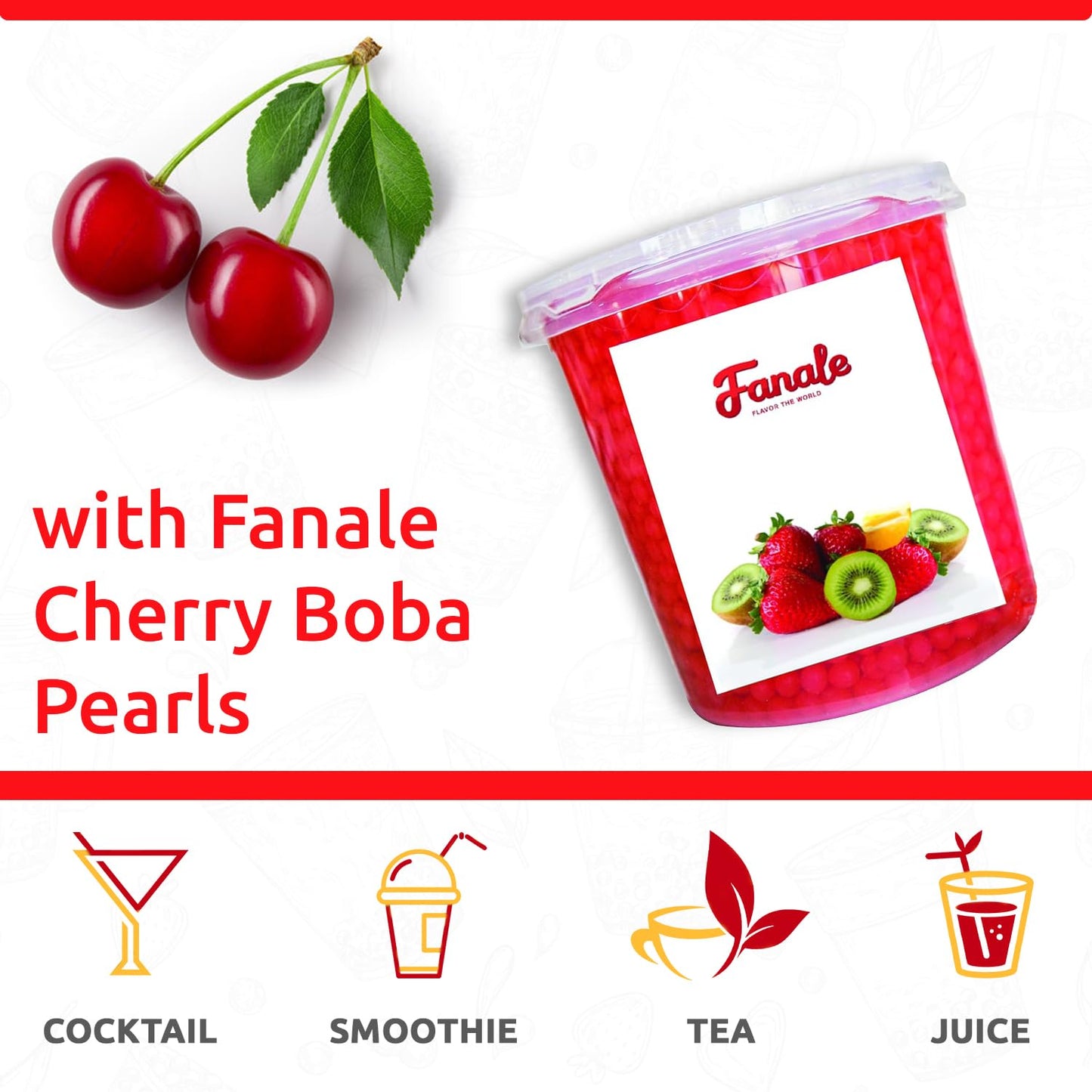 Fanale Cherry Popping Boba Pearls, Vegan, Non GMO, Gluten Free, Fat Free, Perfect for Bubble Tea, Smoothies, Ice Cream, Desserts, and Beverages.