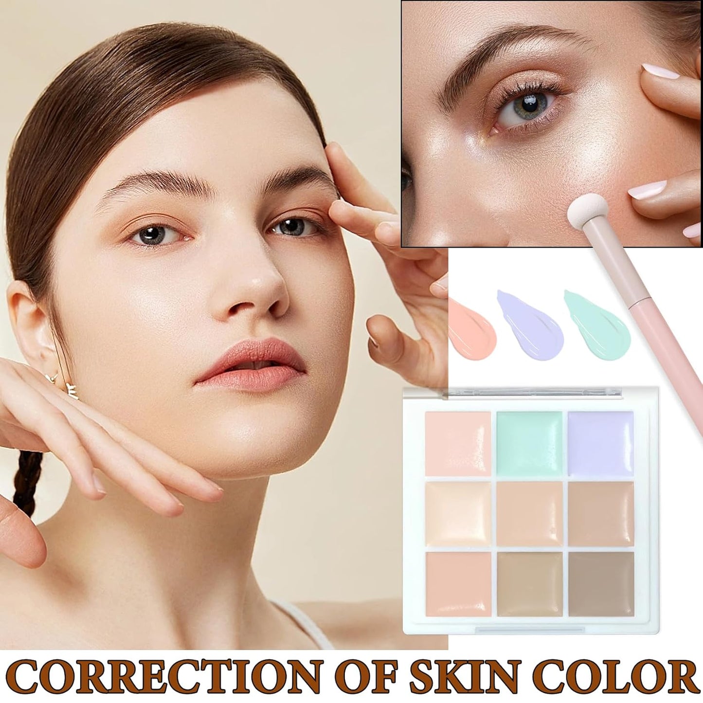 9 Colors Correcting Concealer Contour Palette,Concealer Cream Contour Makeup Palette,Contouring Foundation Highlighting Makeup Kit with Brush