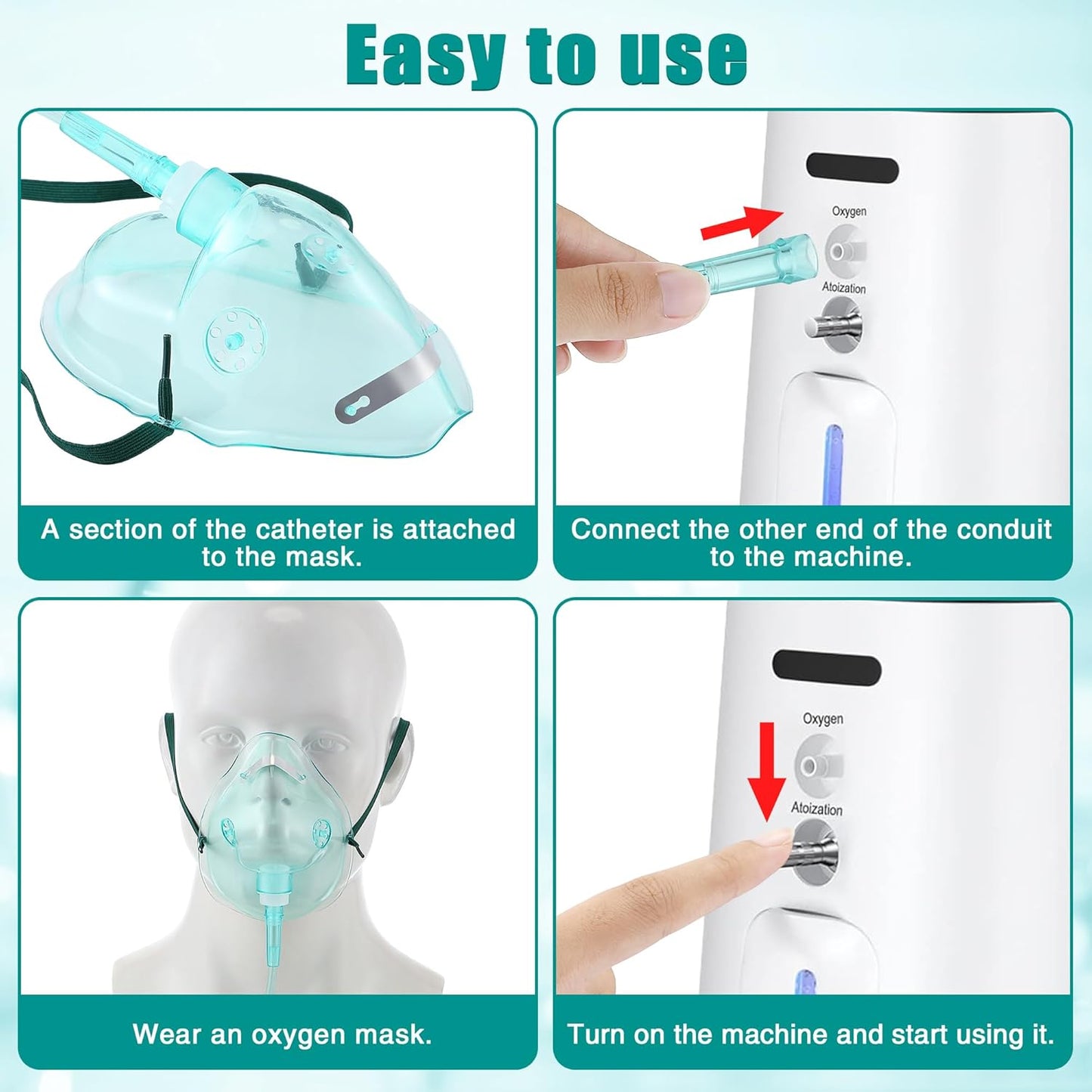 Geiserailie 2PCS M/L Oxygen Mask with 6.6 Ft Tubing and Adjustable Elastic Strap, Adult Oxygen Mask with Tubing, Breathing Masks for Face Adult