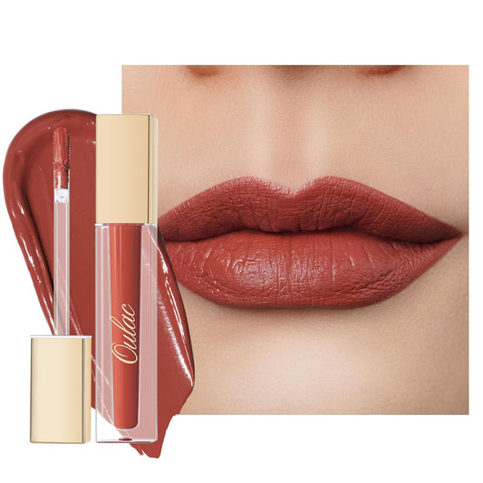 Oulac Matte Liquid Red Lipstick, Orange Tone, Long Lasting, Waterproof, No Transfer, Creamy High Pigmented Formula with Vitamin E, Vegan & Cruelty-Free