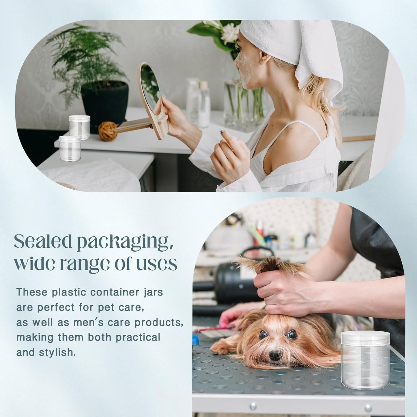 Patelai 4 Pieces Round Wide-mouth Leak Proof Plastic Container Jars with Lids for Travel Storage Makeup Beauty Products Face Creams Oils Salves Ointments DIY Making(16 Ounce,Clear)