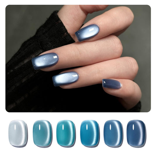 GAOY Blue Cat Eye Gel Nail Polish Set with Magnet for Glitter Holographic Cat Eye, Salon UV Gel Manicure and Nail Art DIY at Home, Tropical Sea | alldaygood beauty