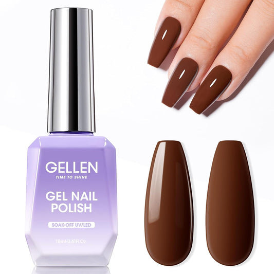Gellen Brown Gel Nail Polish 18 ML Dark Brown Gel Polish Chocolate Coffee Nail Polish Gel Fall Winter Soak Off U V LED Nail Lamp Gel Polish for French Nails Home Salon DIY Manicure, 0.61 Fl Oz | alldaygood beauty