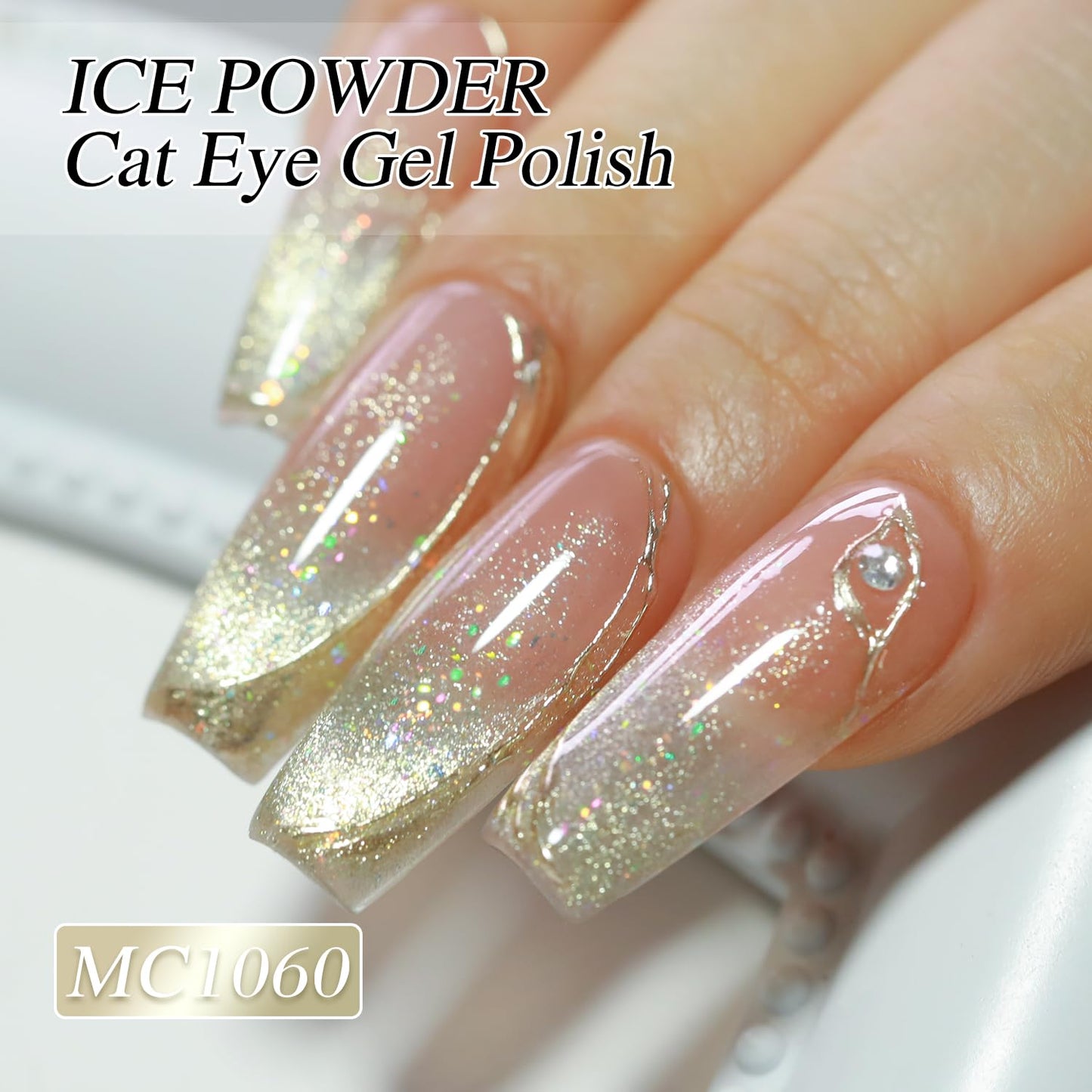 Double Rhythm 0.5 OZ Cat Eye Gel Polish with Magnet 15ML Holographic Glitter Shimmer Translucent Jelly Color Magnetic Nail Polish Salon DIY at Home (MC1060)