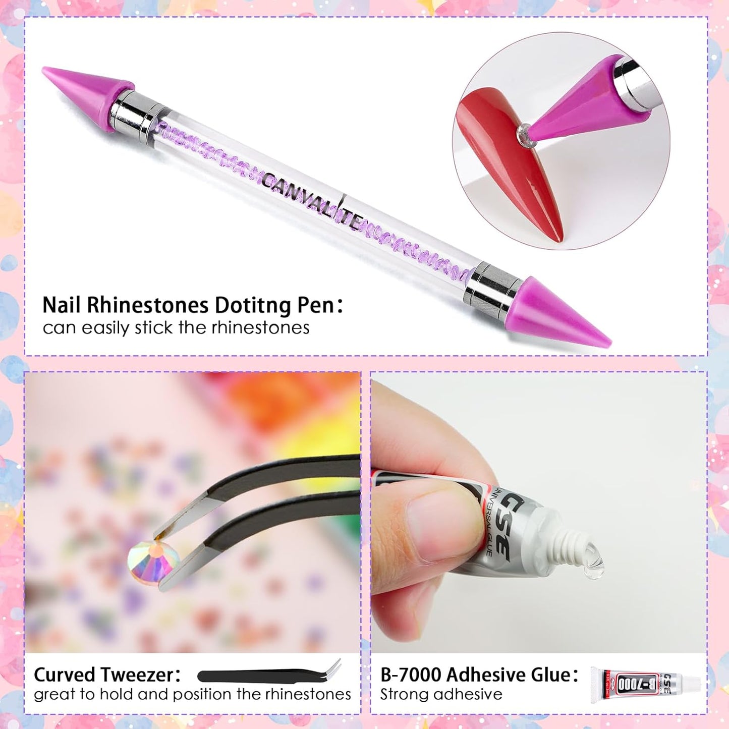 Canvalite 25000PCS Resin Jelly Rhinestones for Crafting,Clear AB Flatback Gems, Bedazzling Crystal with 5 X 2.5g B7000 Jewelry Glue and Tweezers and Dotting Pen for DIY Crafts Clothing Shoes Nail Art