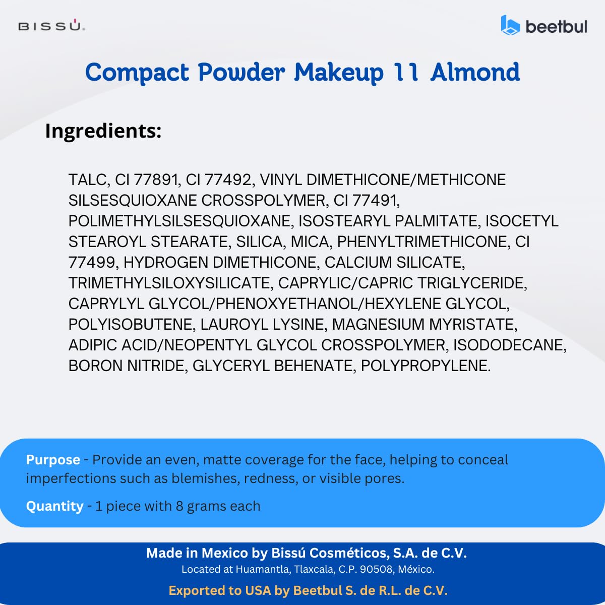 Beetbul Makeup & Exfoliation Kit - Bissú Compact Powder + 1 Medium Velvet Puff + 2 Finger Puffs + 1 Facial Exfoliating Sponge (11 Almond, One Size)
