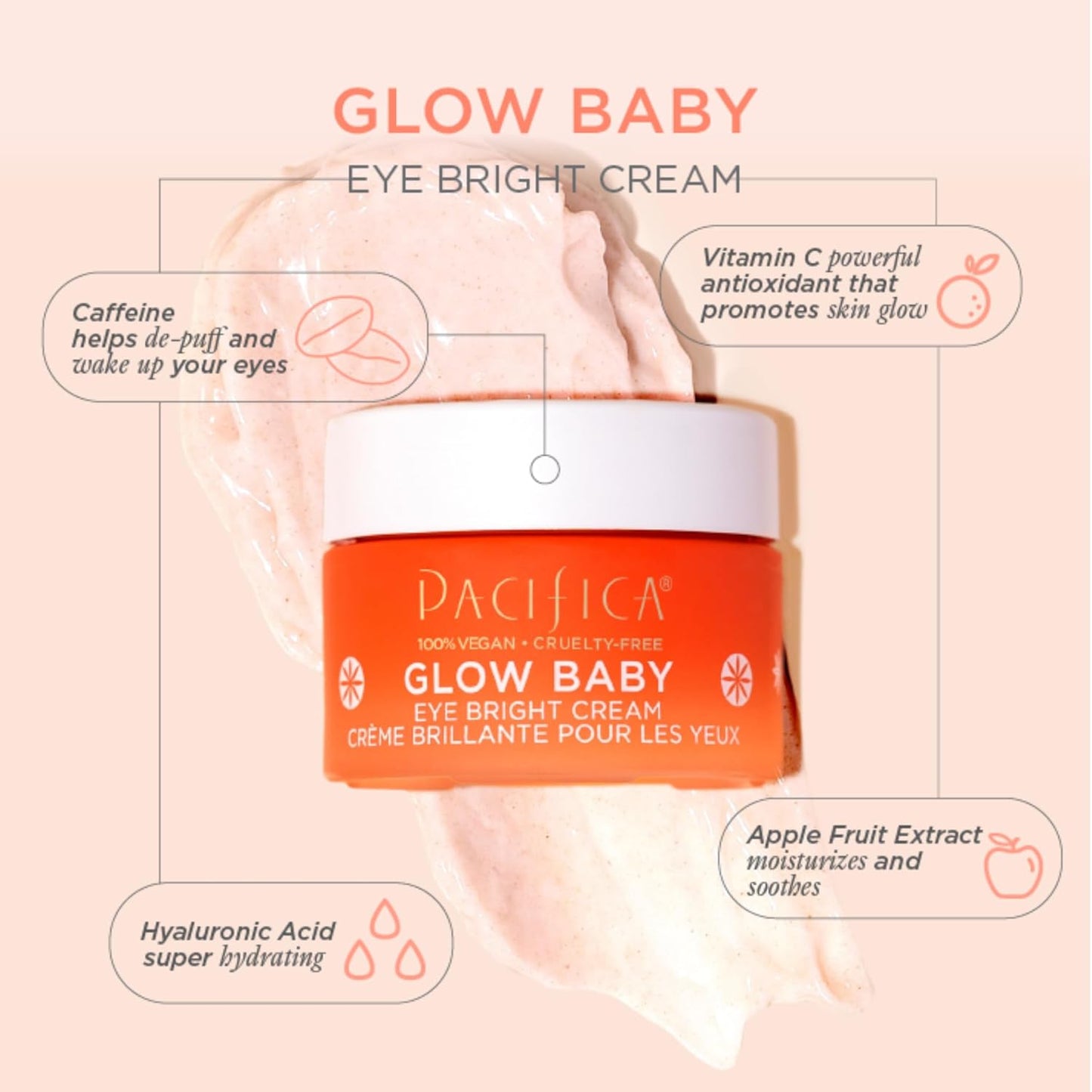 Pacifica Beauty Glow Baby VitaGlow Face Lotion & Eye Bright Eye Cream Set, Skincare, Moisturizer, Brightener, Vitamin C, Caffeine, Hyaluronic Acid, Face Care, Vegan, 2.7 fl oz and 0.5 fl oz (Set of 2)