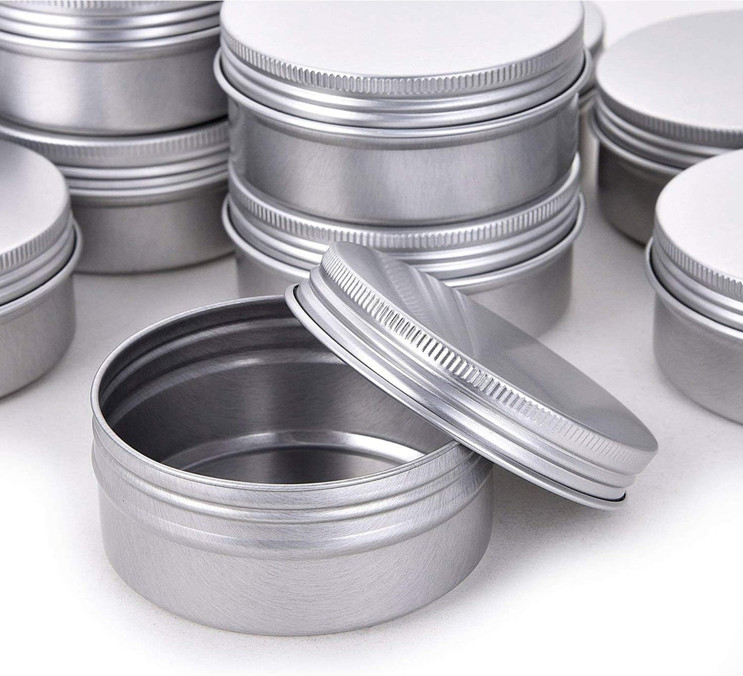 2 Ounce Aluminum Tin Jar Refillable Containers 60 ml Aluminum Screw Lid Round Tin Container Bottle for Cosmetic,Lip Balm, Cream, 24 Pack
