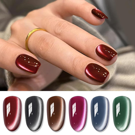 Born Pretty Cat Magnetic Eye Gel Nail Polish, Fall Winter Retro Cat Magnetic Gel, Pink Brown Blue Gray Green Magnetic Soak Off Nail Art Salon Manicure Home Gift 7ML 6PCS | alldaygood beauty