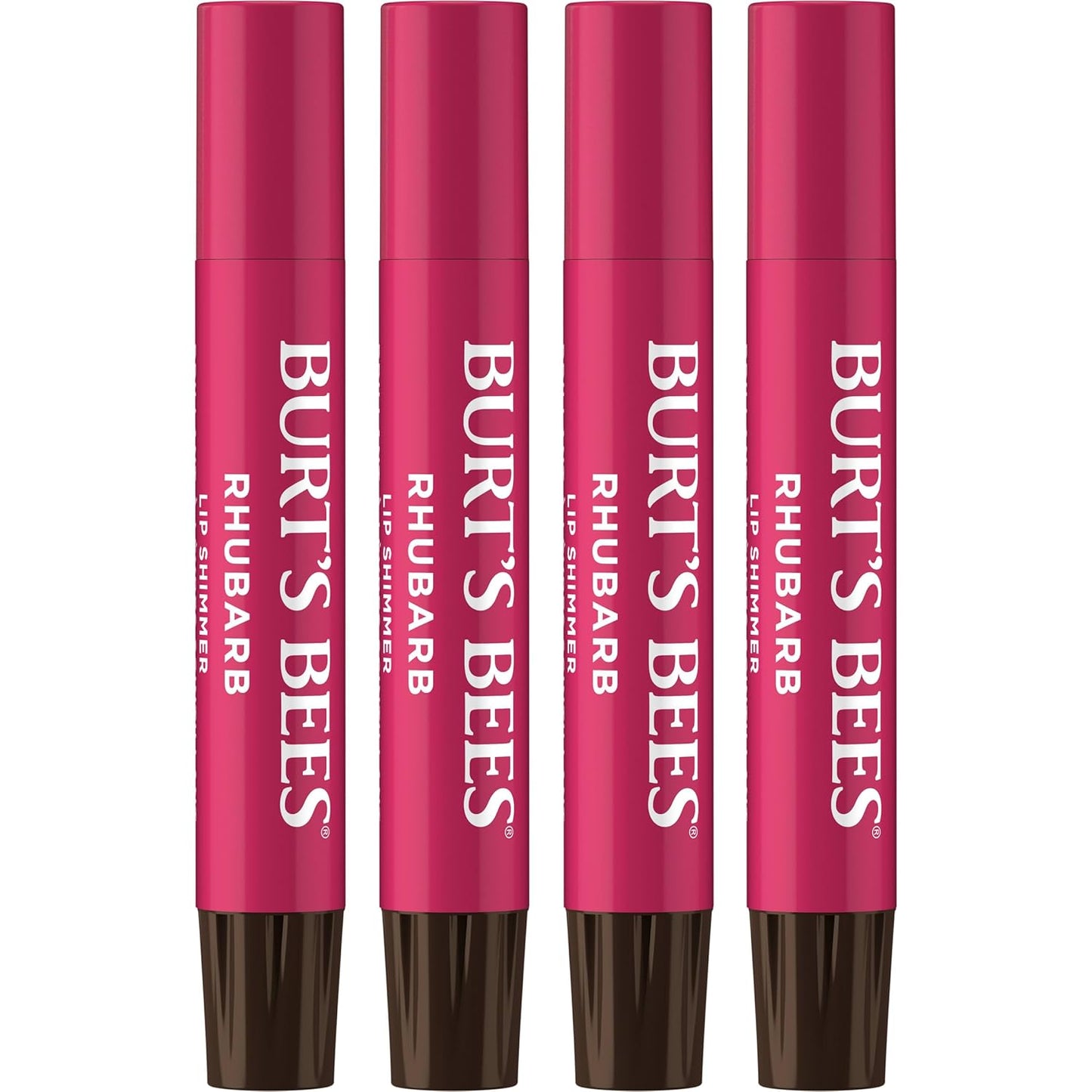 Burt's Bees Shimmer Lip Tint Set, Tinted Lip Balm Stick, Moisturizing for All Day Hydration with Natural Origin Glowy Pigmented Finish & Buildable Color, Rhubarb (4-Pack)