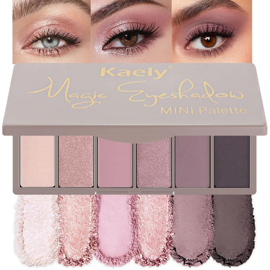 evpct 6 Colors Eye Shadow Palette Makeup for Older Women Green Eyes, Nude Pink Mauve Rose Gold Black Coffee Sparkle Shimmer Glitter Matte High Pigment Mini Travel Eyeshadow Palette, Built in Mirror