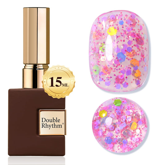 Double Rhythm 15ML Glitter Gel Polish Shimmer Reflective Holographic Color Magnetic for Nail Art Salon DIY at Home (B1086-Pink Passion) | alldaygood beauty